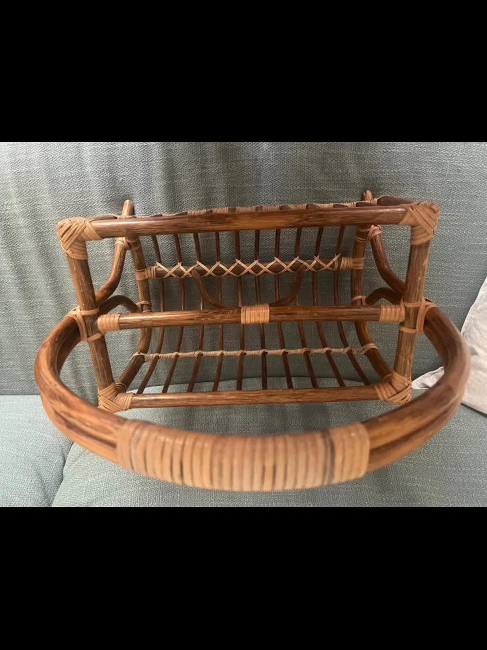 Vintage mid-century, bamboo rattan magazine rack-boho chic